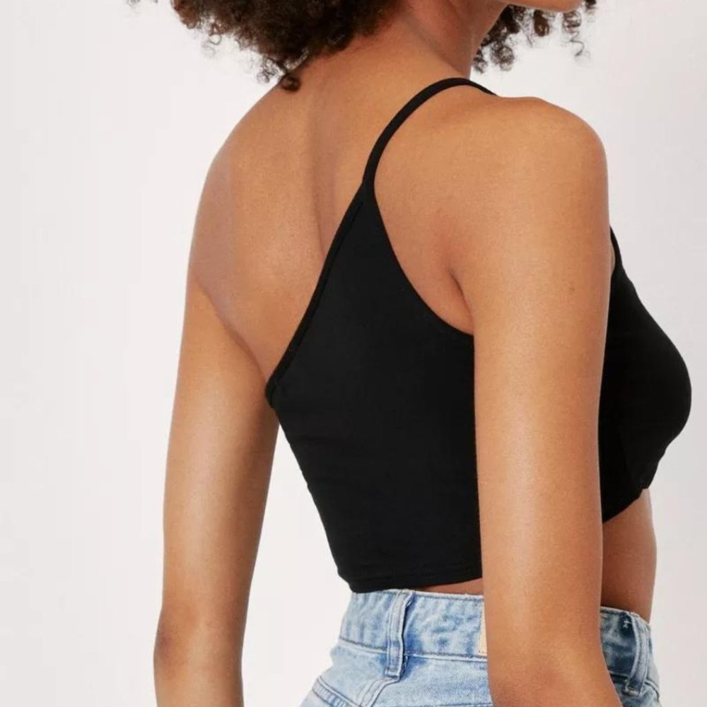 Nasty Gal One Shoulder Crop Top Womens US Size 4 Black - Picture 2 of 5